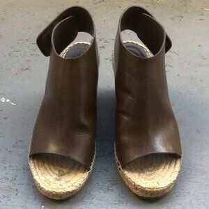 CELINE Paris Phoebe Philo Dark Brown Leather Peep Toe Espadrilles